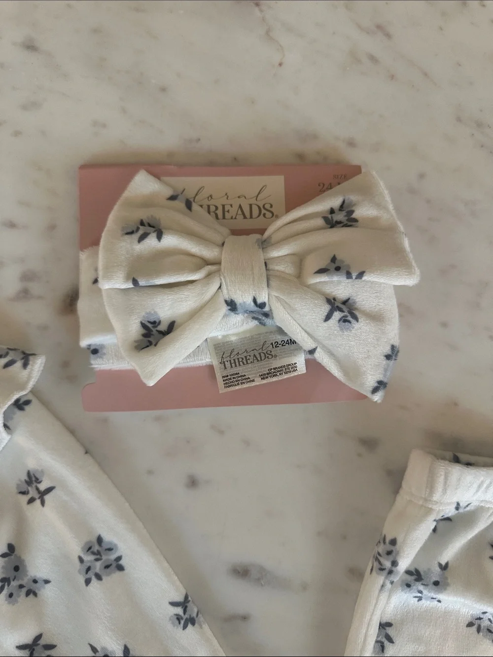 Floral threads Cream and Blue Floral Ruffle Pajama Set with bow. Can be outfit